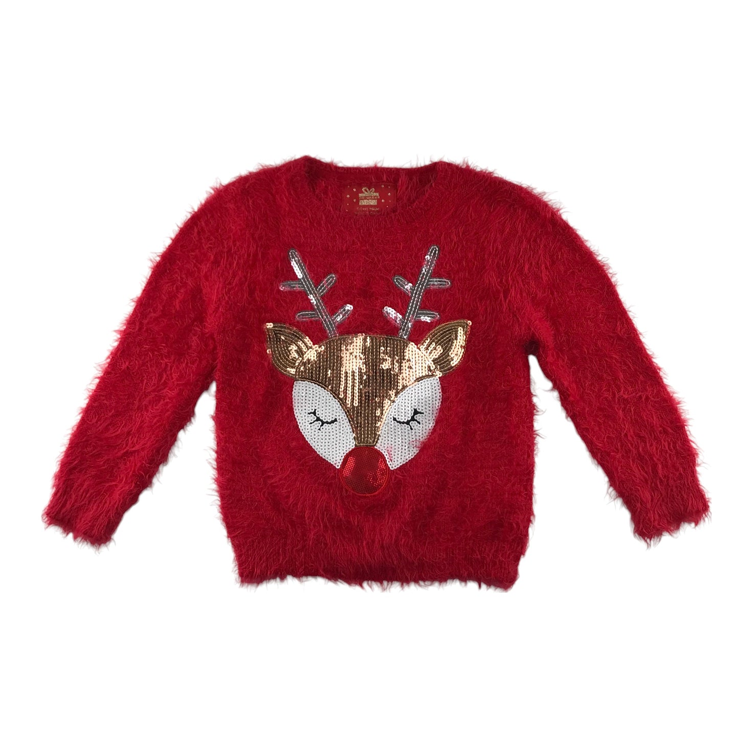 Primark festive jumper 5-6 Years red sequin Rudolph reindeer