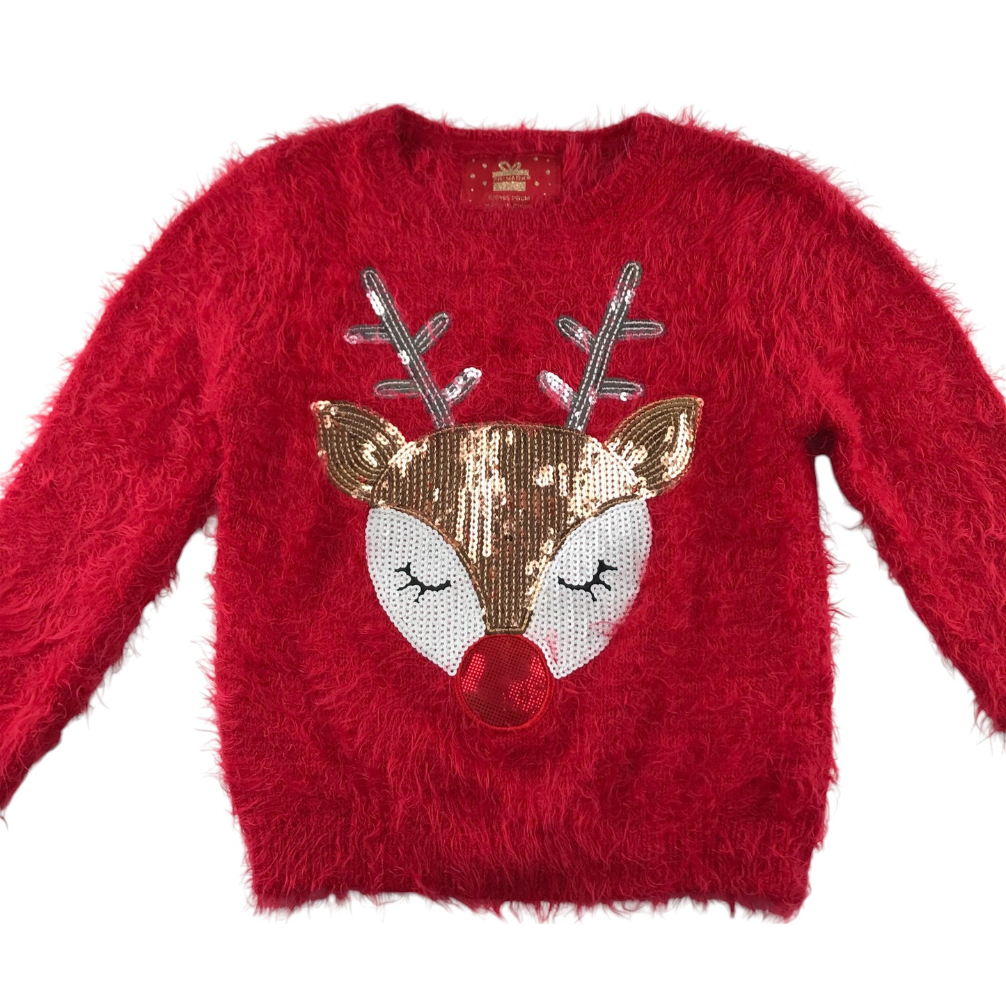 Primark festive jumper 5-6 Years red sequin Rudolph reindeer