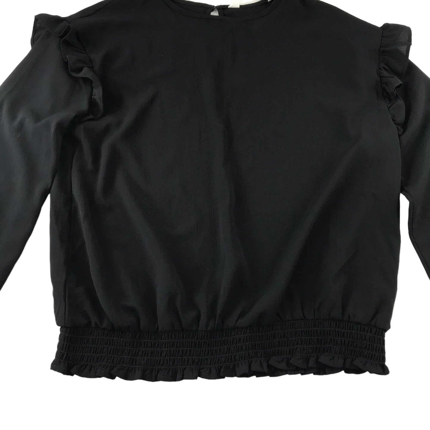 H&M blouse 12-13 years black frilled shoulder details and elasticated waist