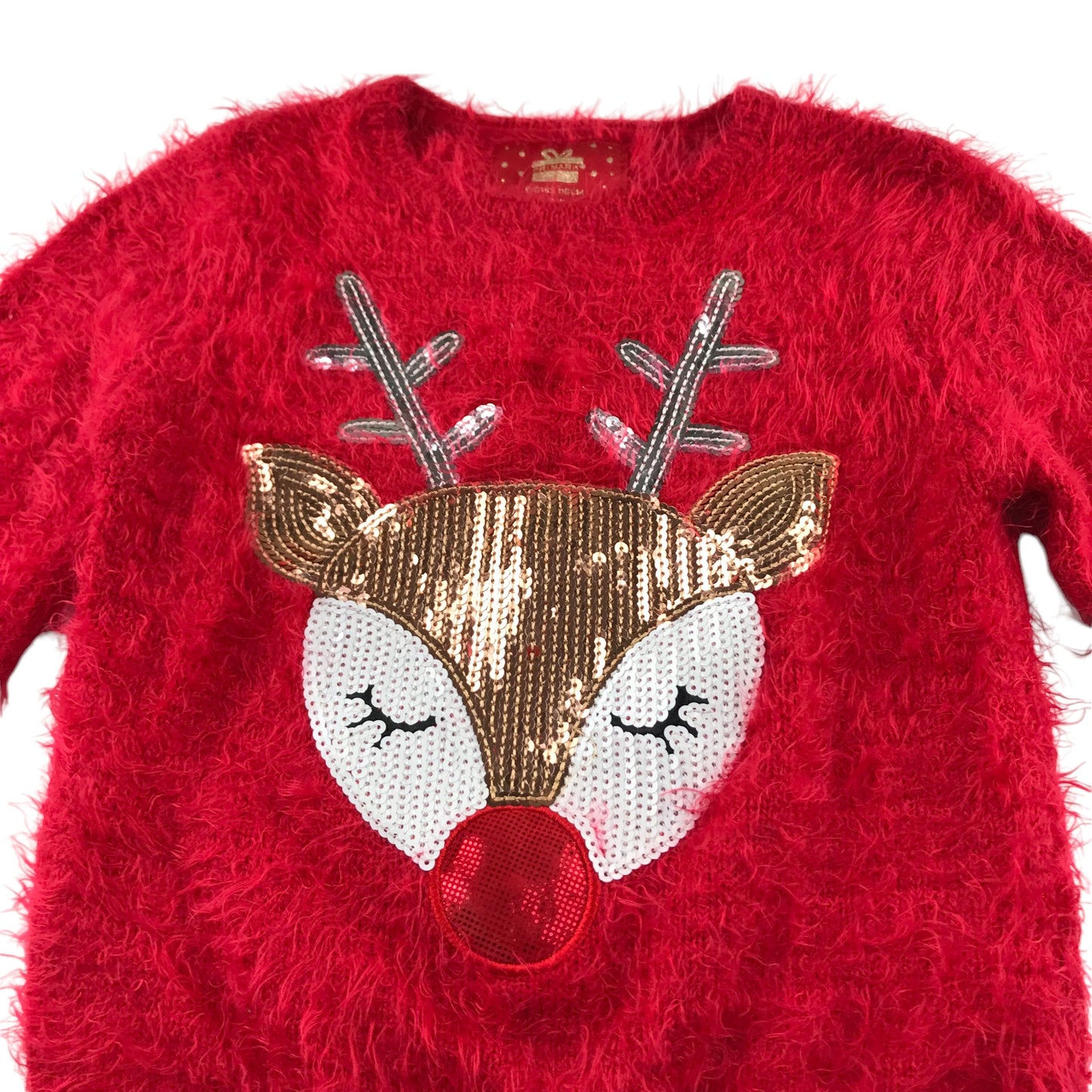 Primark festive jumper 5-6 Years red sequin Rudolph reindeer