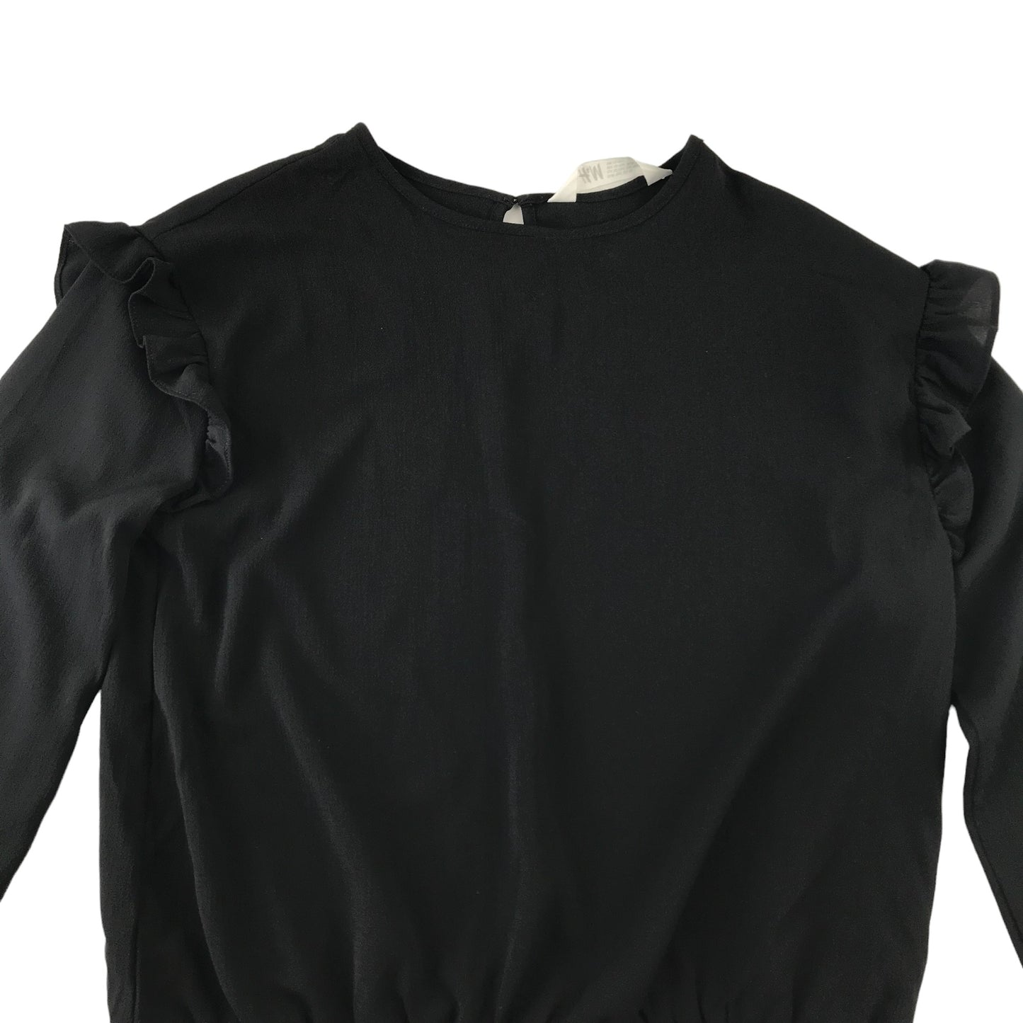 H&M blouse 12-13 years black frilled shoulder details and elasticated waist