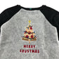 Primark Festive Jumper 7-8 Years Grey with Black Sleeves Fluffy Pizza Tree Graphic