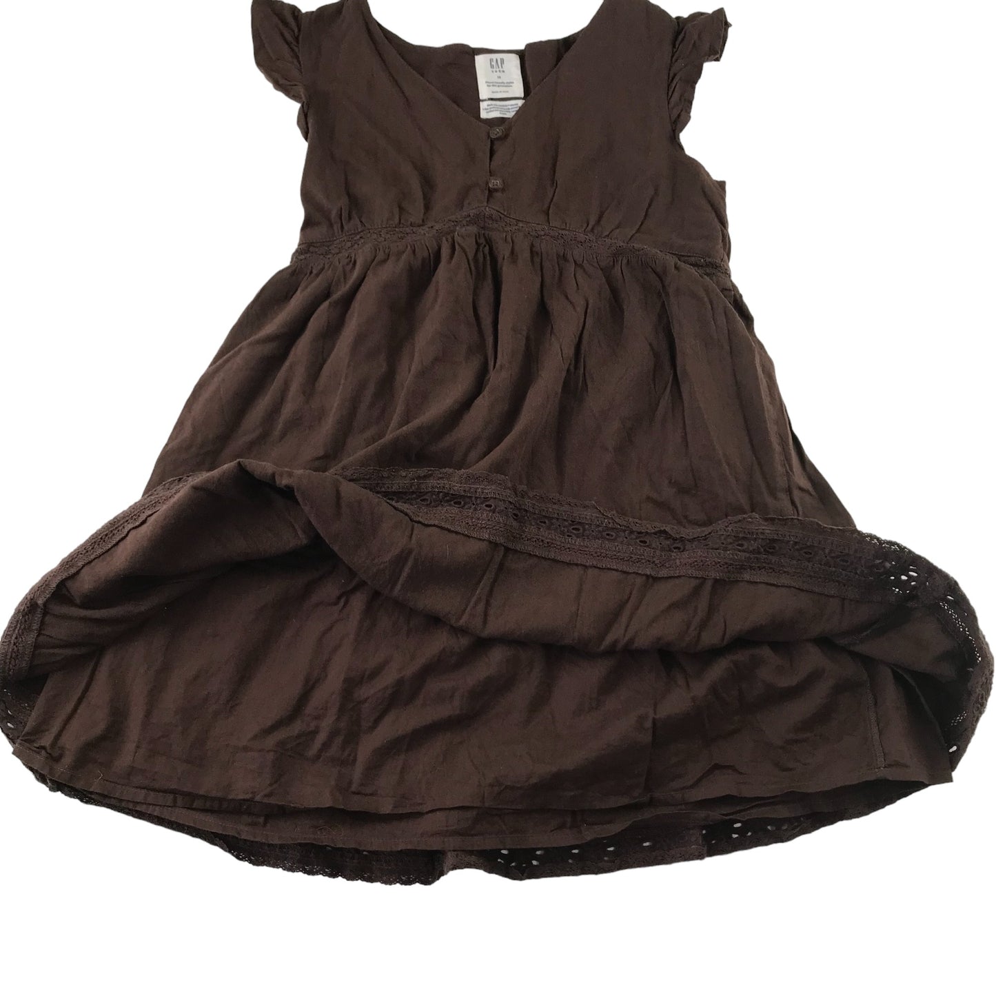 GAP Dress Age 10 Brown Sleeveless Flared Lace Details