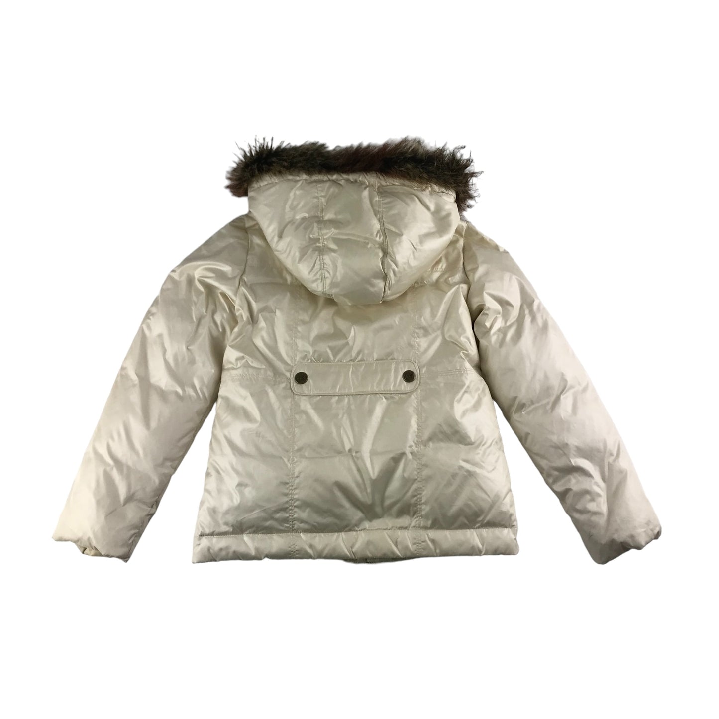 GAP Jacket Age 12 Pearl White Puffer with Faux Fur Hood Trim