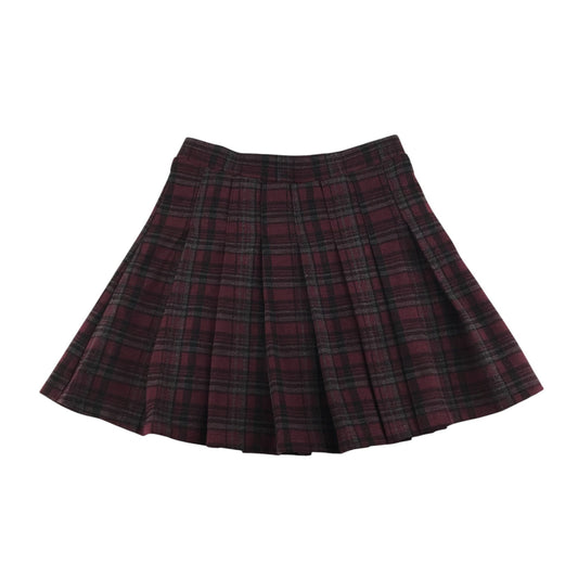 Zara skirt 8-9 year burgundy checked pleated with elastic waistband