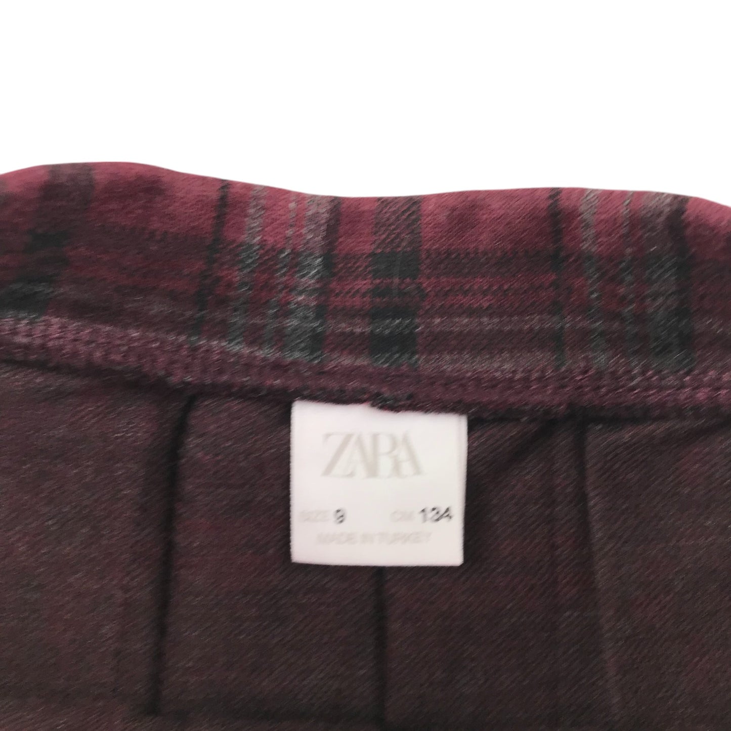 Zara skirt 8-9 year burgundy checked pleated with elastic waistband