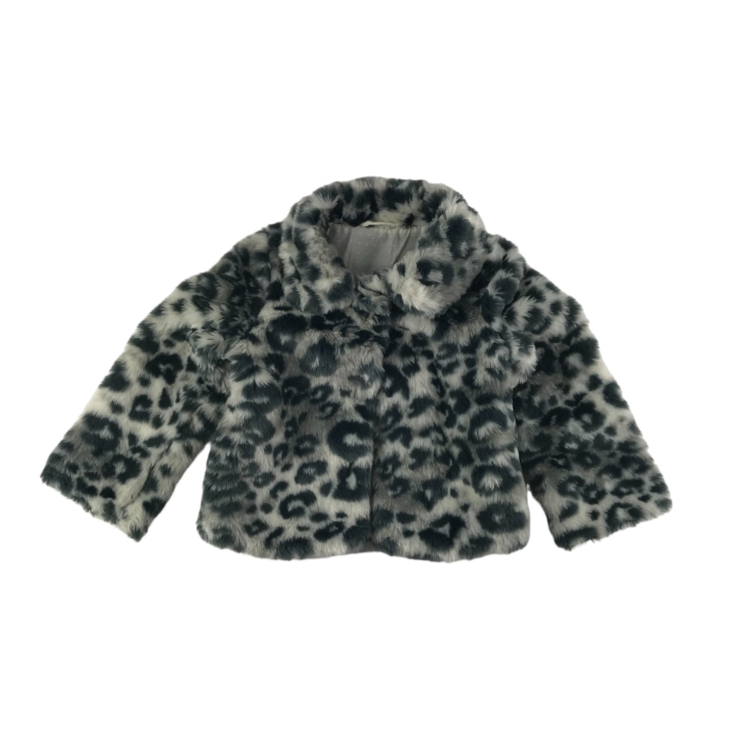 M&S Faux Fur Jacket Age 5-6 Grey Leopard Print Pattern