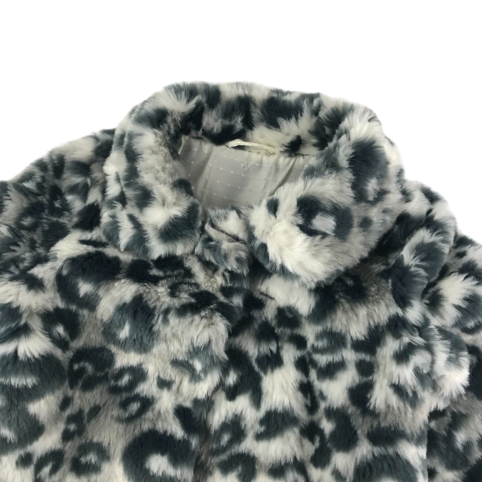 M S Faux Fur Jacket Age 5 6 Grey Leopard Print Pattern