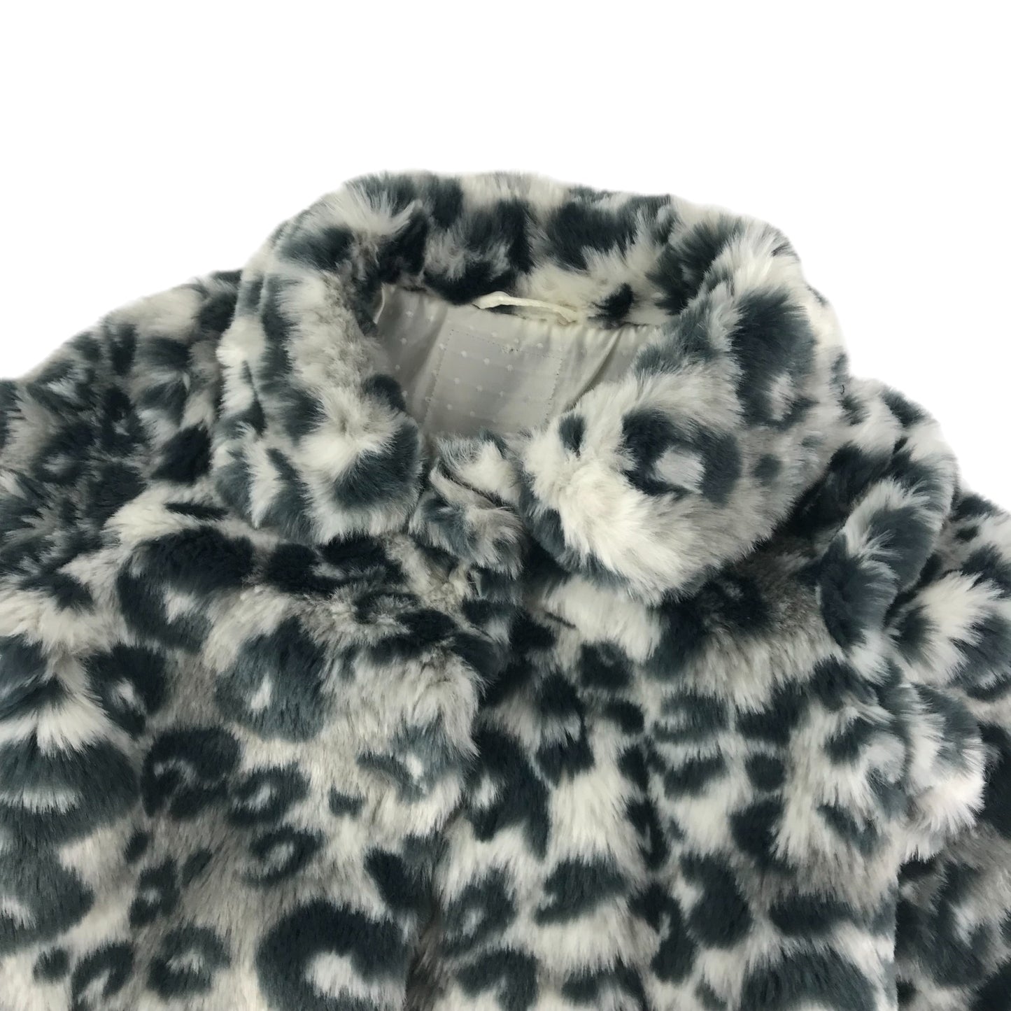 M&S Faux Fur Jacket Age 5-6 Grey Leopard Print Pattern