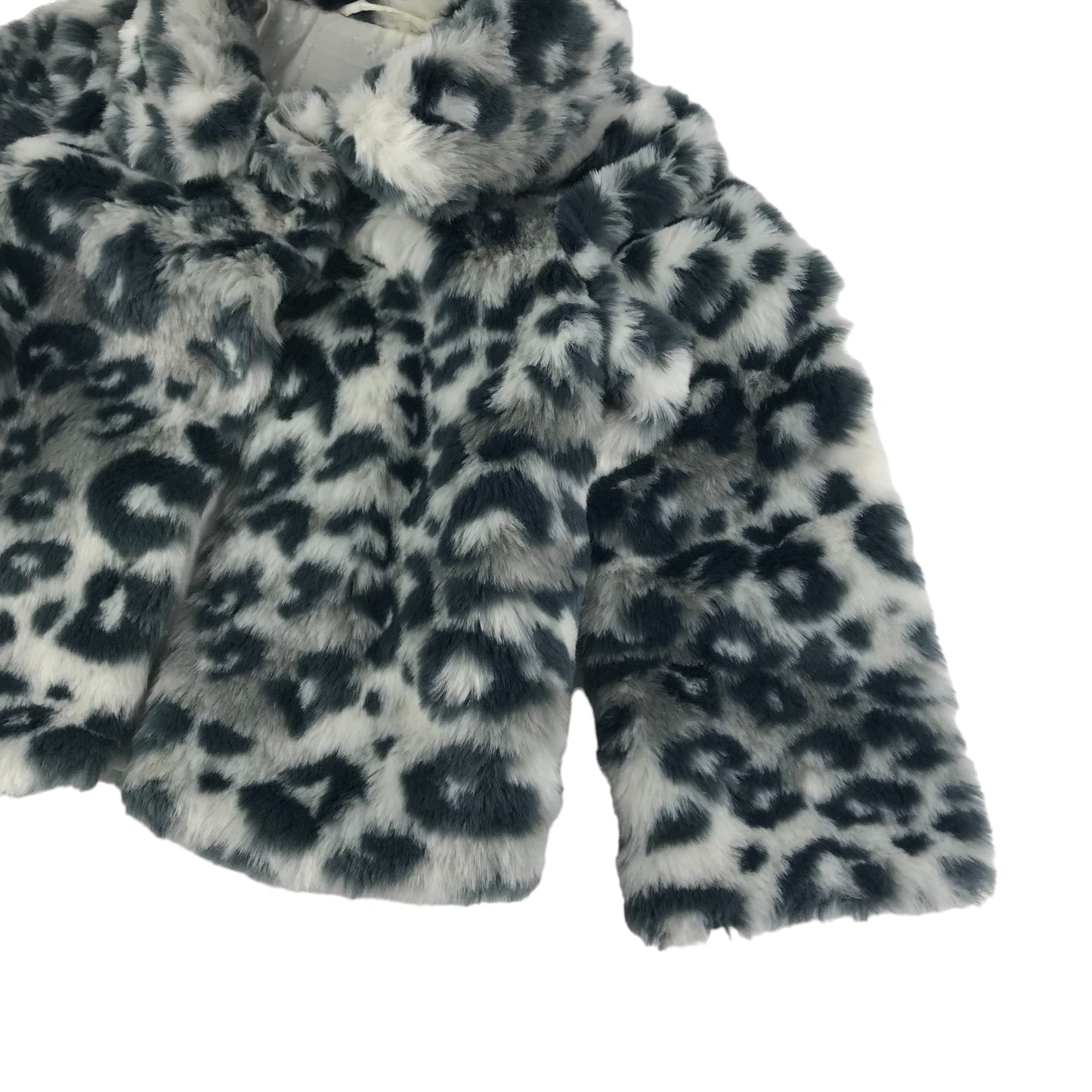 M&S Faux Fur Jacket Age 5-6 Grey Leopard Print Pattern