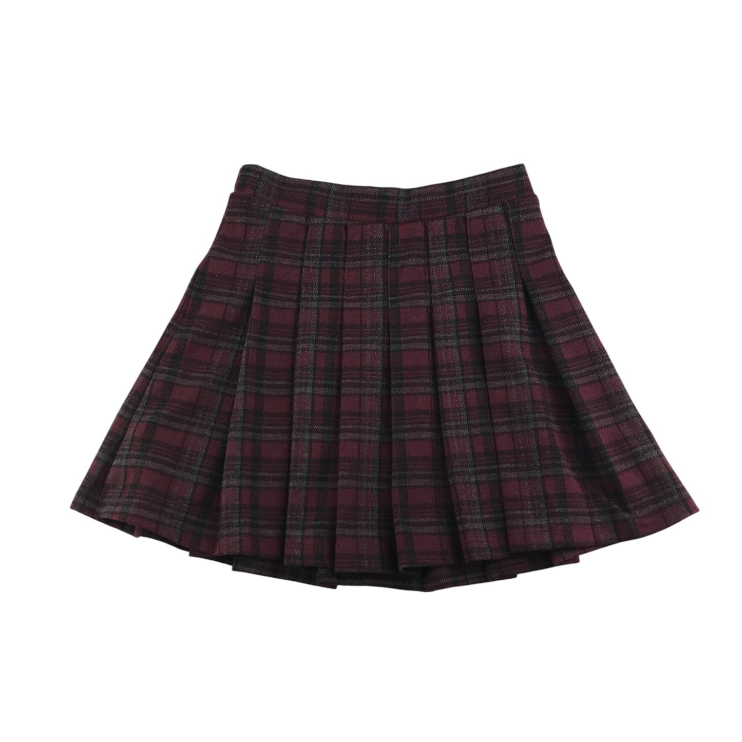 Zara skirt 8-9 year burgundy checked pleated with elastic waistband