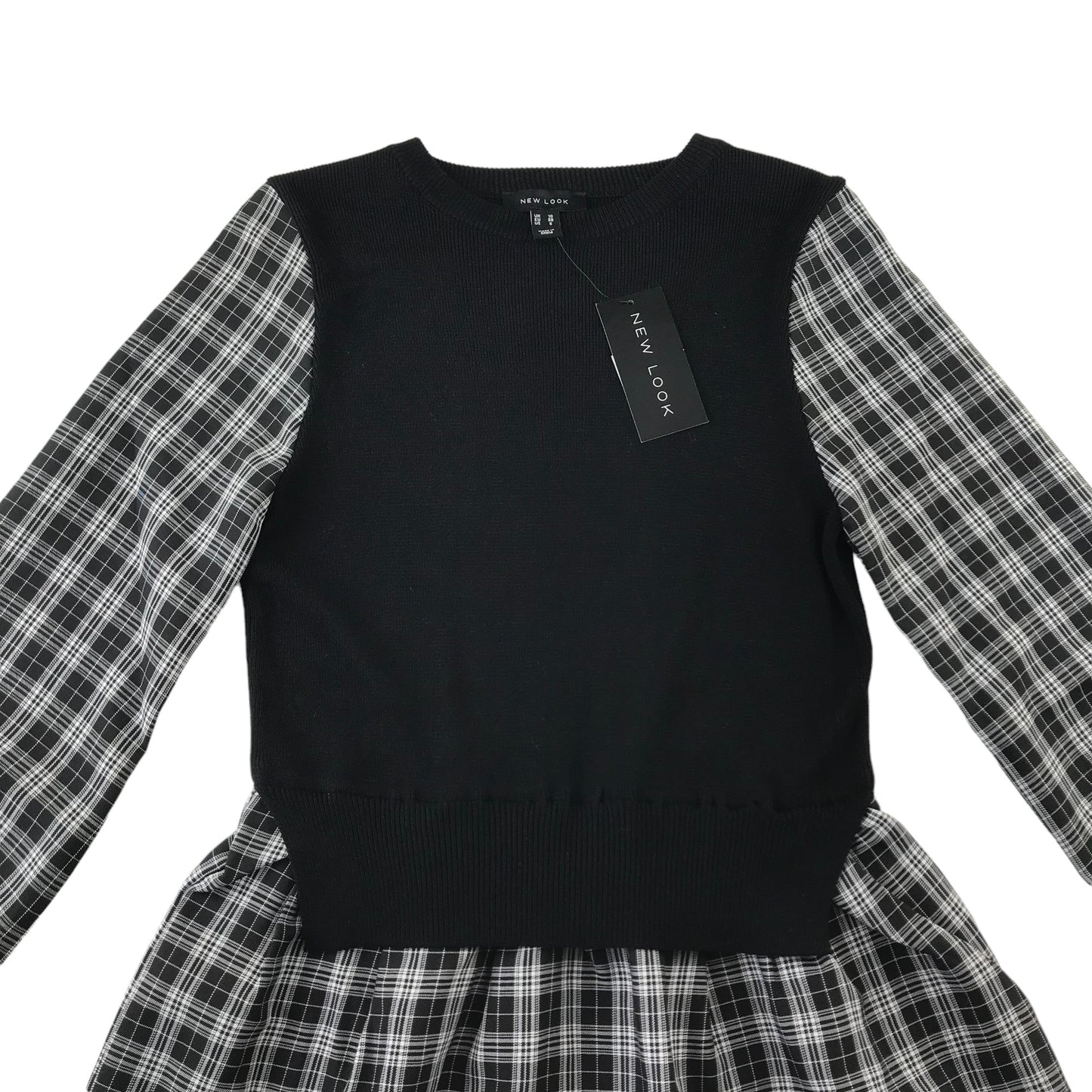 New Look blouse Size UK 10 black knitted vest with checked blouse