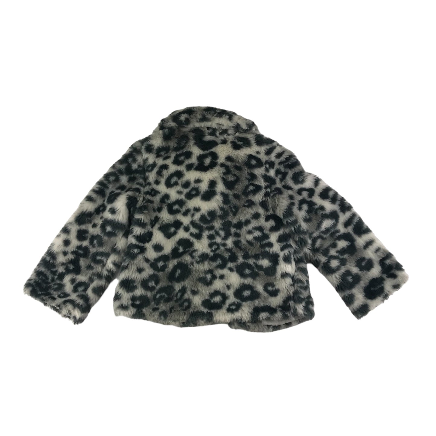 M&S Faux Fur Jacket Age 5-6 Grey Leopard Print Pattern