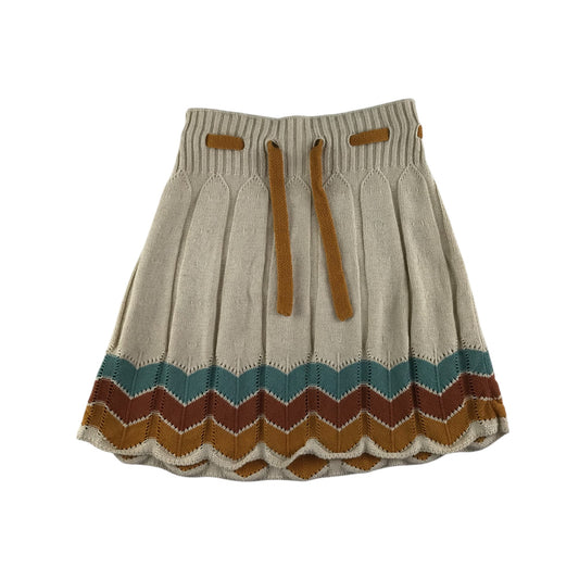 Mabli skirt 9-10 years beige brown and blue cotton linen blend