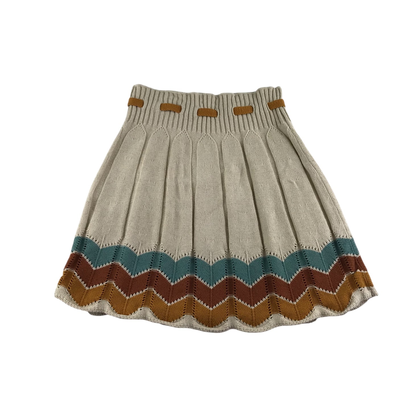 Mabli skirt 9-10 years beige brown and blue cotton linen blend