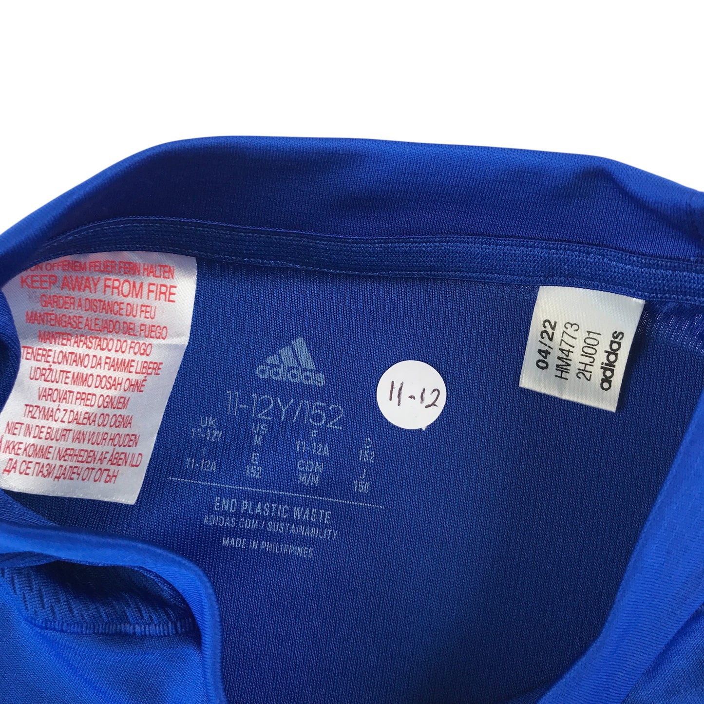 Adidas sport top 11-12 years blue plain with white logo