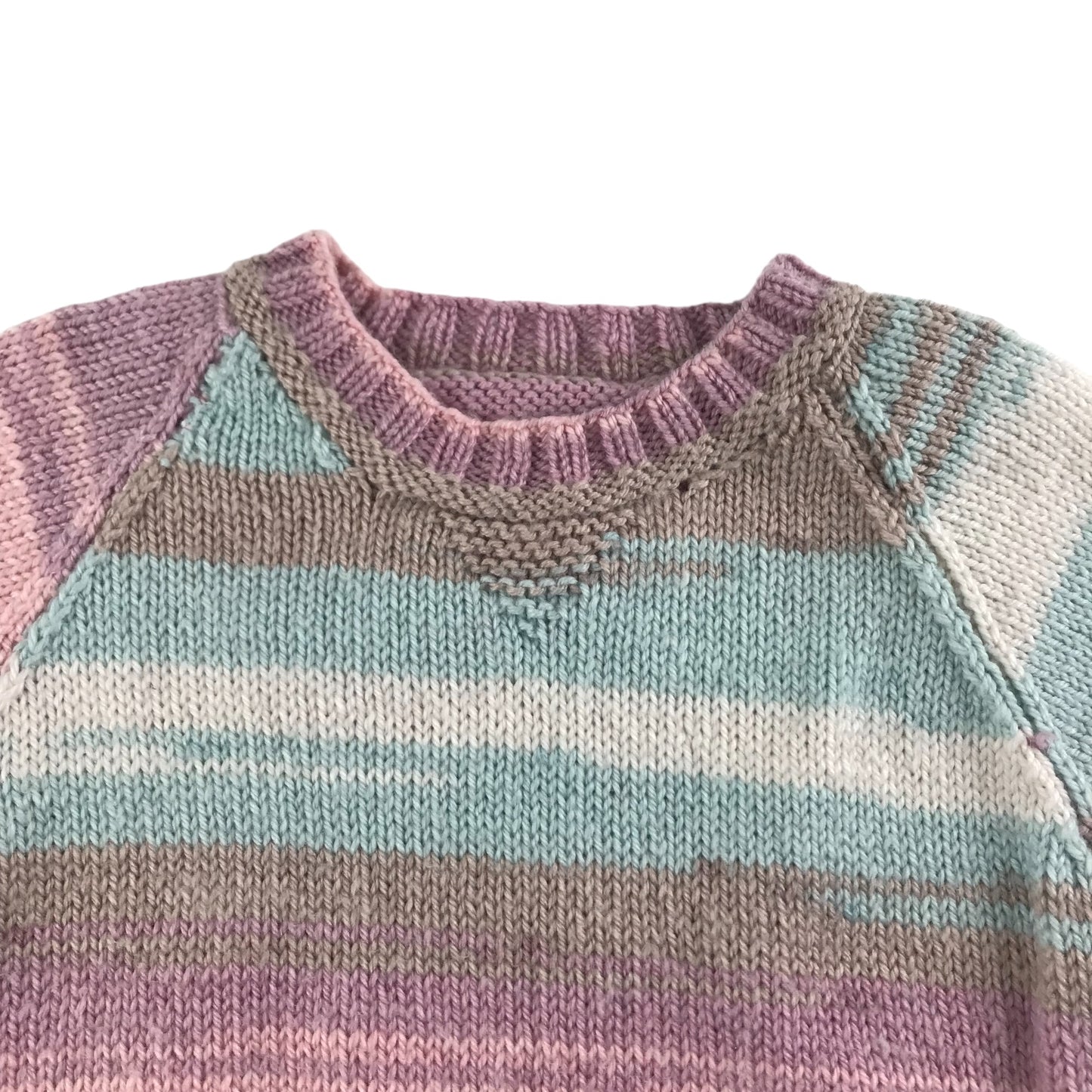 Handmade Jumper Top Age 4 Pink Light Blue Stripy Short Sleeve Knit