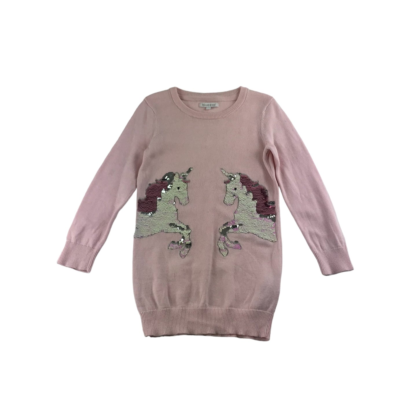 Bluezoo Jumper Age 4 Pink Long Knit with Sequin Unicorn