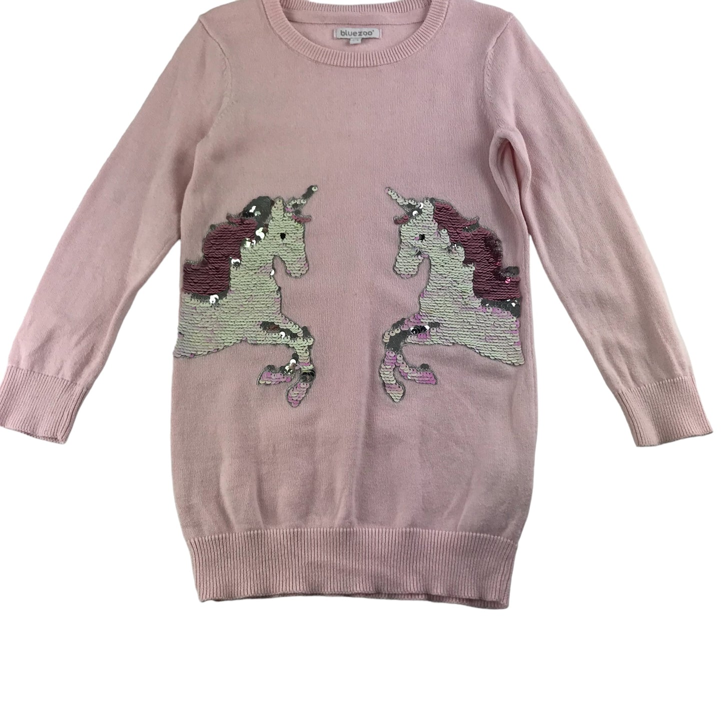 Bluezoo Jumper Age 4 Pink Long Knit with Sequin Unicorn