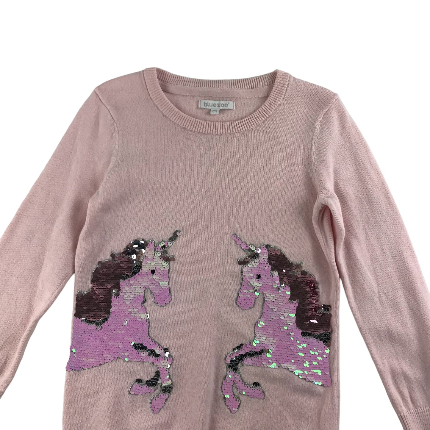 Bluezoo Jumper Age 4 Pink Long Knit with Sequin Unicorn