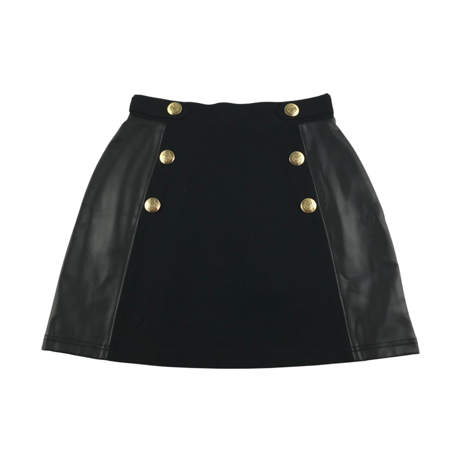 River Island skirt 11-12 years black faux leather with golden button details