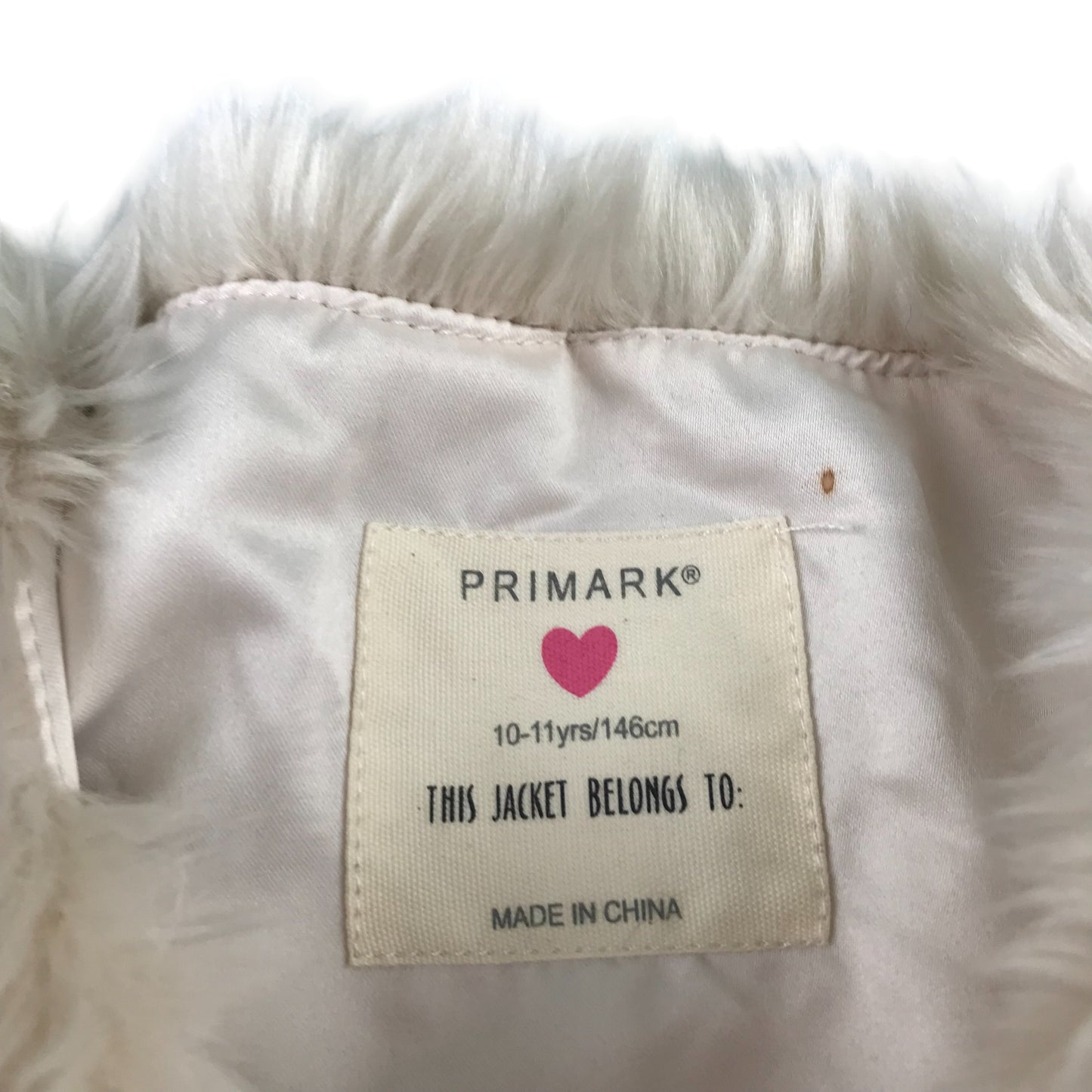 Primark Coat 10-11 Years White Sleeveless Faux Fur