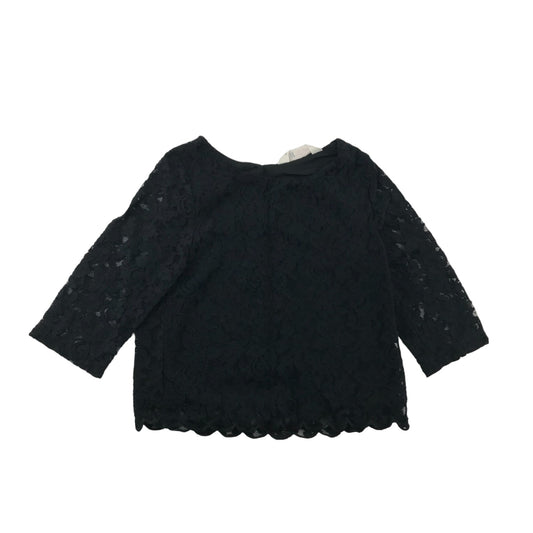 H&M Blouse Age 8-9 Black Slightly Cropped 3/4 Sleeve Lace Layered