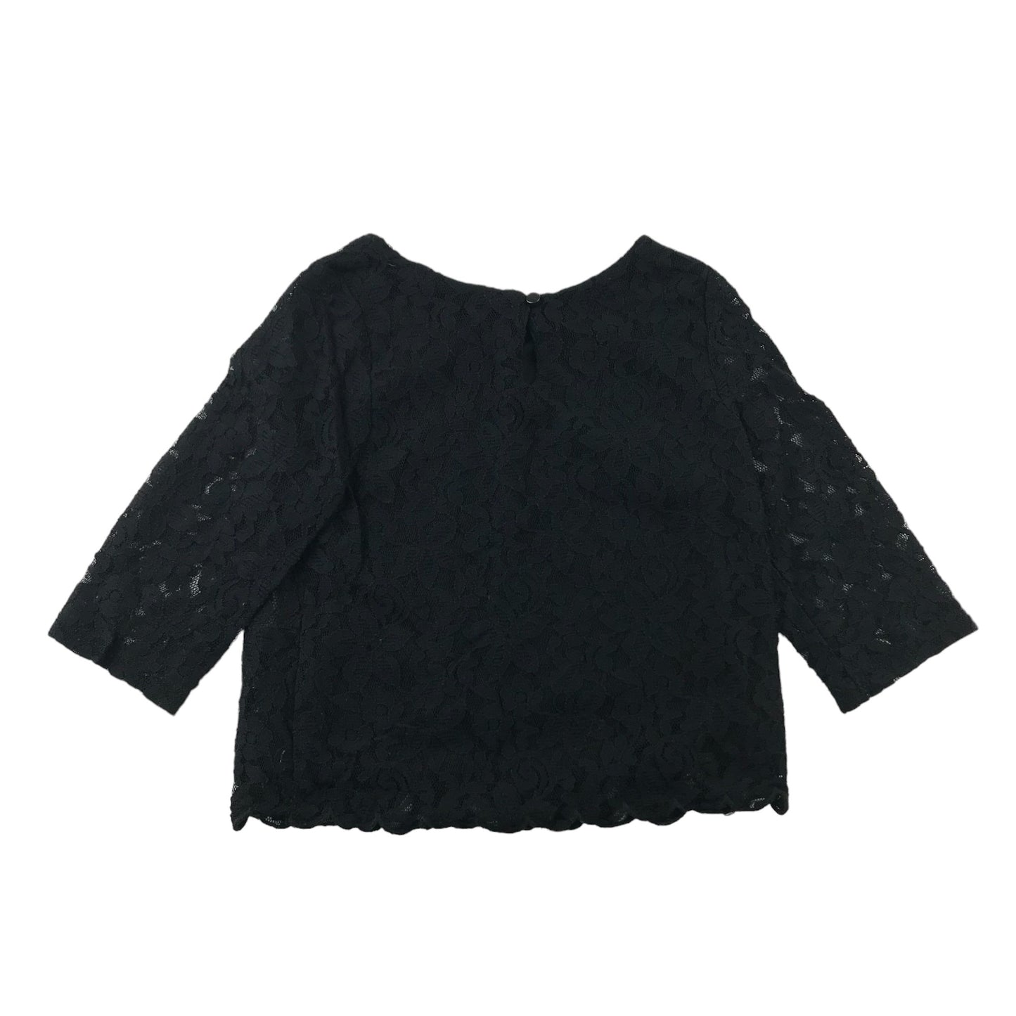 H&M Blouse Age 8-9 Black Slightly Cropped 3/4 Sleeve Lace Layered