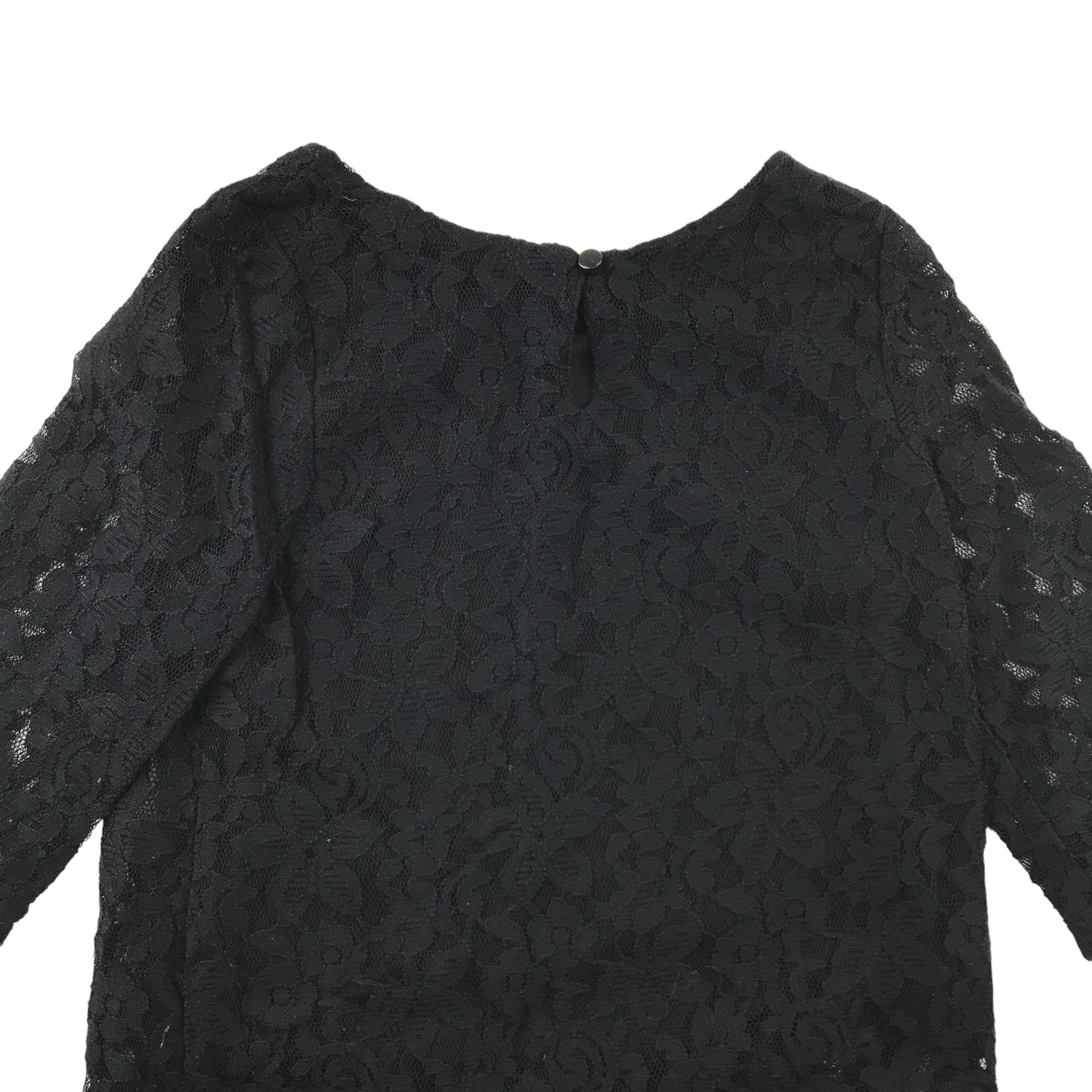 H&M Blouse Age 8-9 Black Slightly Cropped 3/4 Sleeve Lace Layered