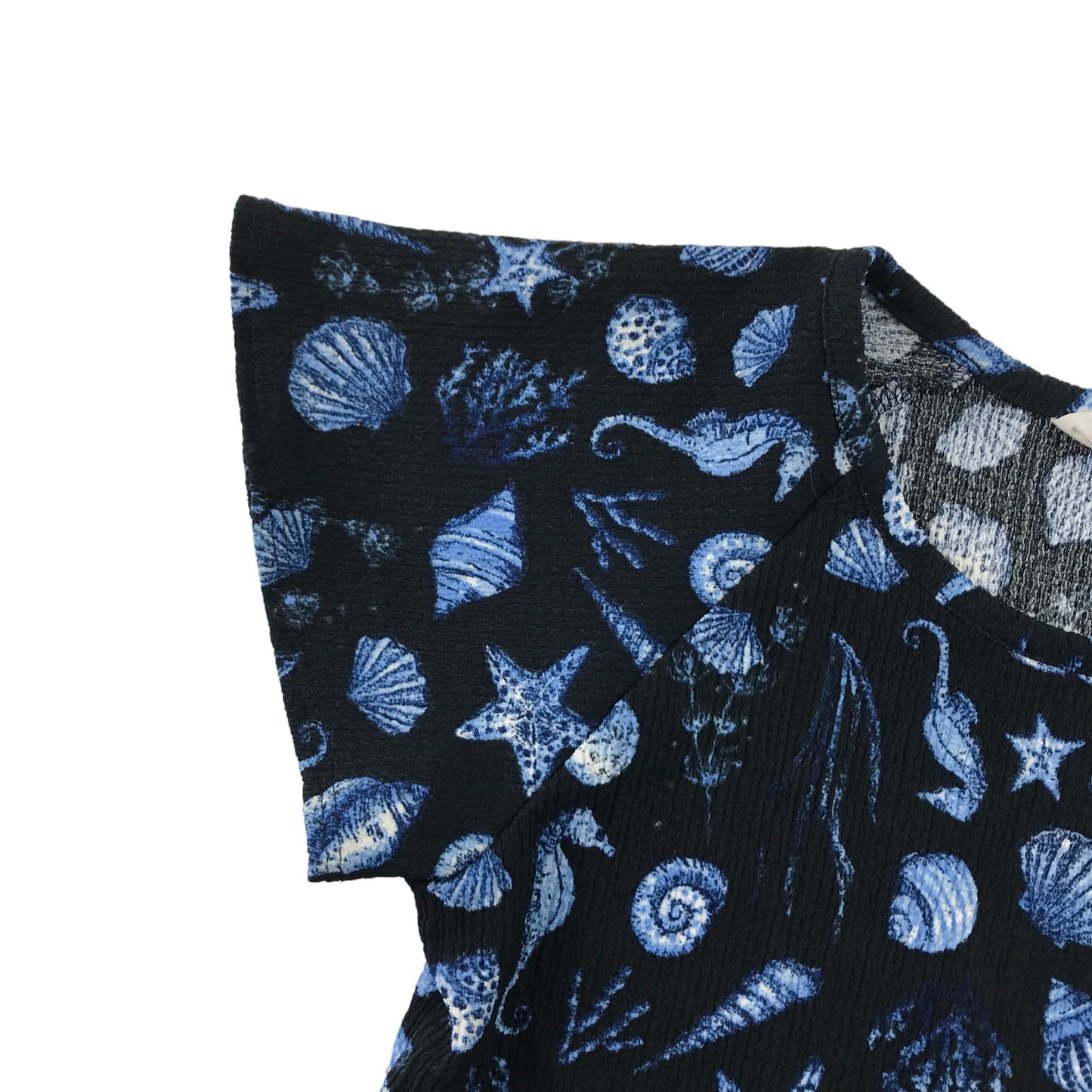 H&M Top Age 8 Black and Blue Seashell Pattern Cropped
