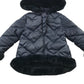Abel and Lula 5-6 Years Navy Puffer Jacket with Fluffy Trim Around Hood Arms and Waist
