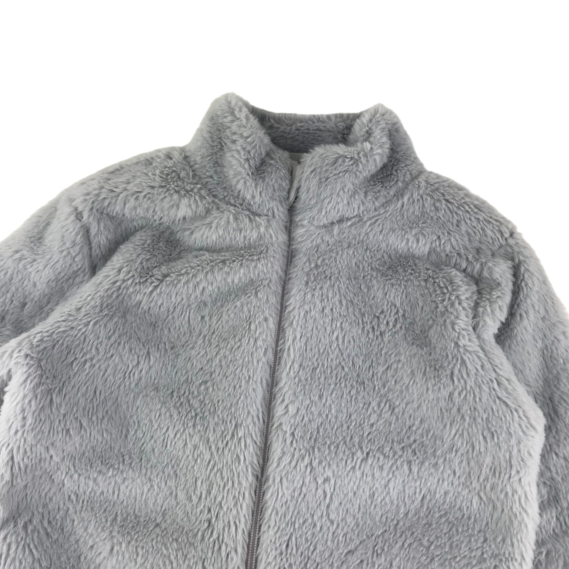 Pepperts Faux Fur Jacket Age 9 Grey Soft Fluffy Full zipper Fleece