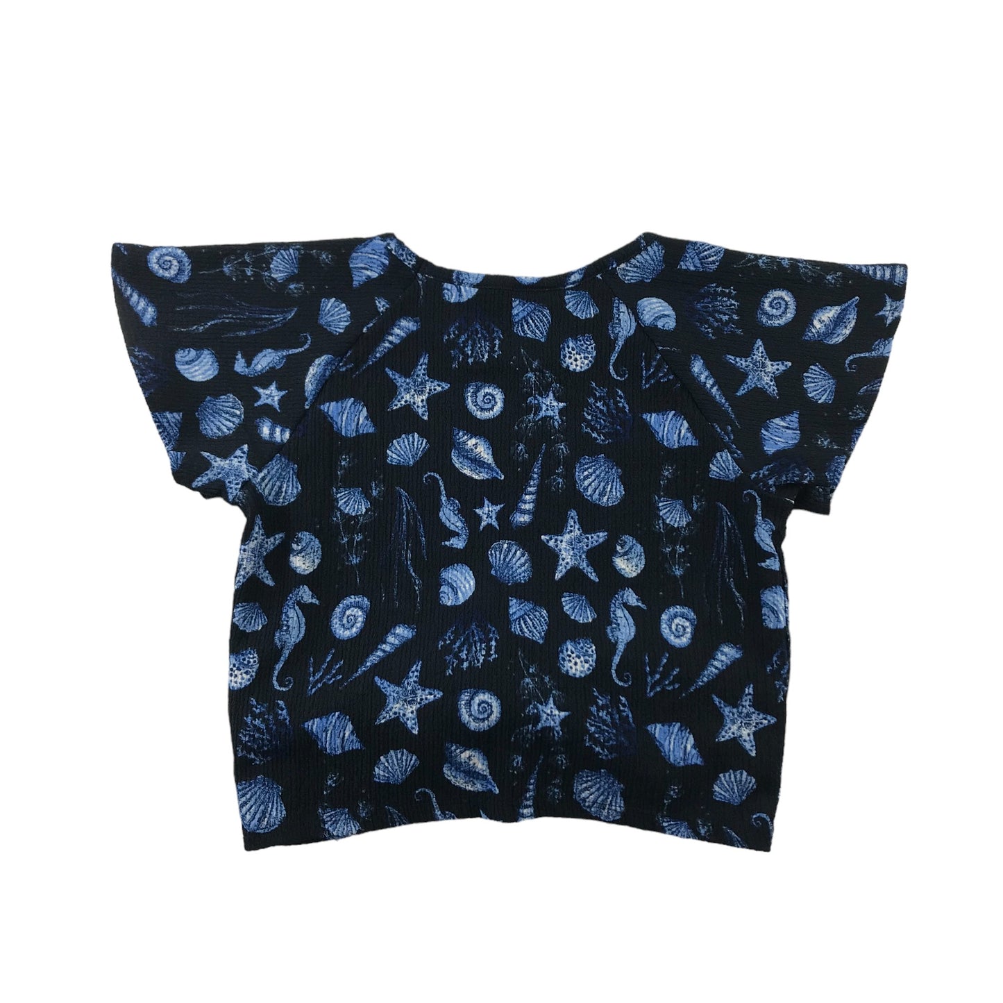 H&M Top Age 8 Black and Blue Seashell Pattern Cropped