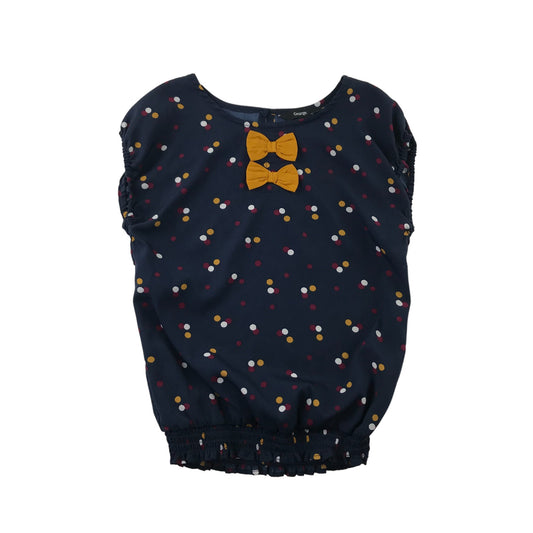 George Blouse Age 8 Navy Blue Multicoloured Polka Dot Bow Tie Detail Shirred Hem