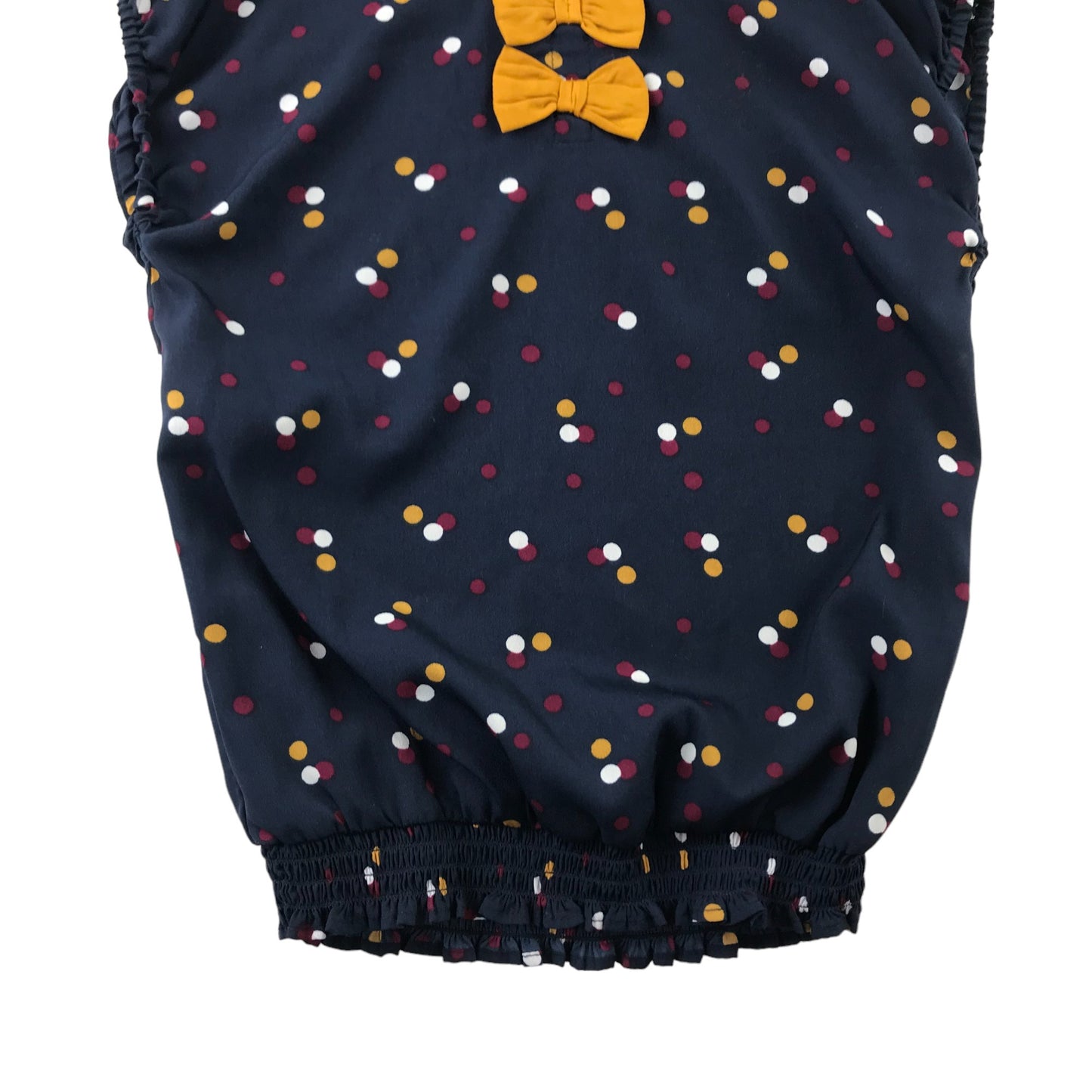 George Blouse Age 8 Navy Blue Multicoloured Polka Dot Bow Tie Detail Shirred Hem