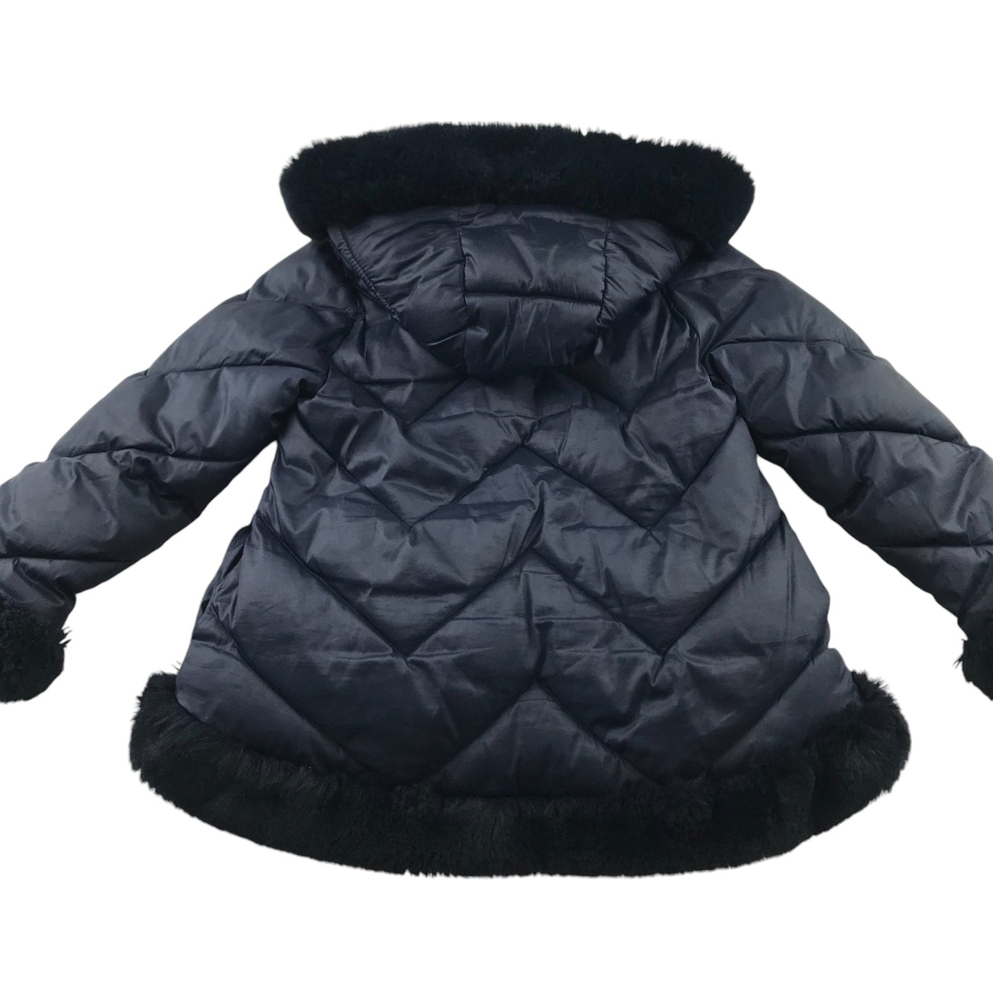 Abel and Lula 5-6 Years Navy Puffer Jacket with Fluffy Trim Around Hood Arms and Waist