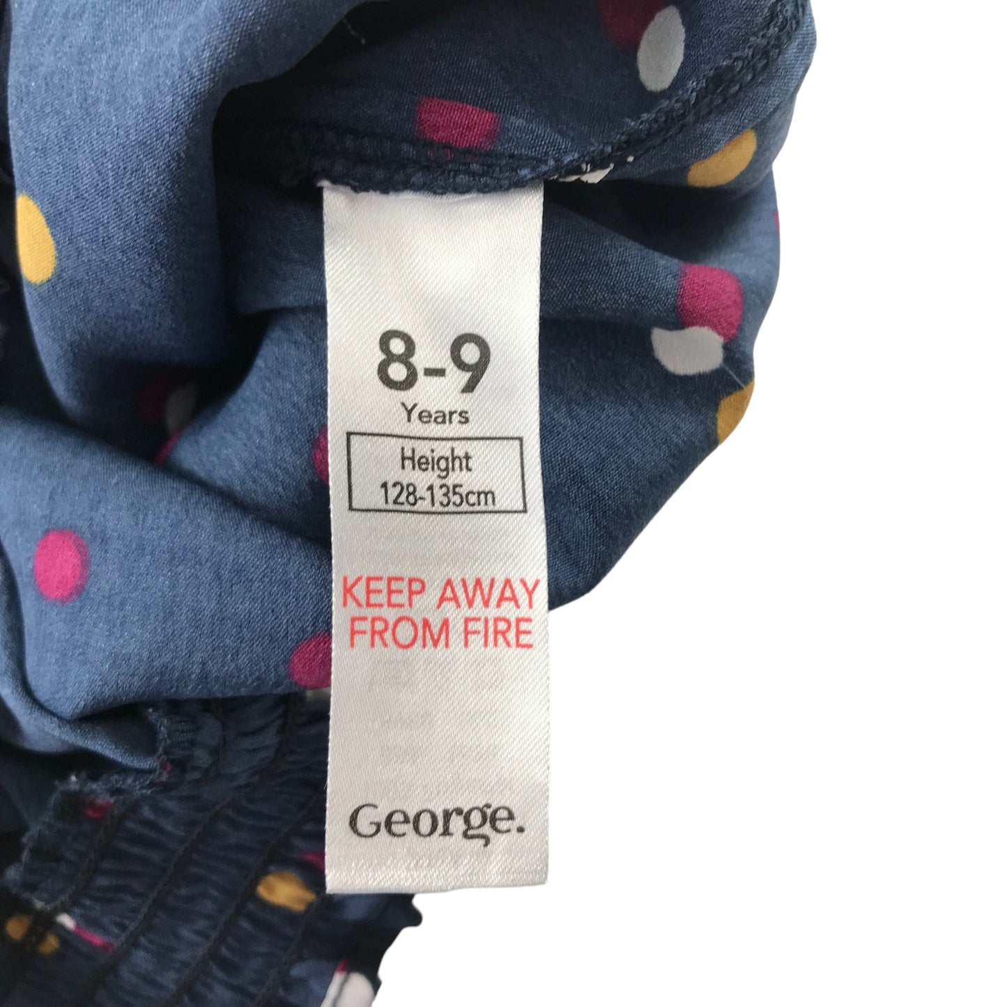 George Blouse Age 8 Navy Blue Multicoloured Polka Dot Bow Tie Detail Shirred Hem