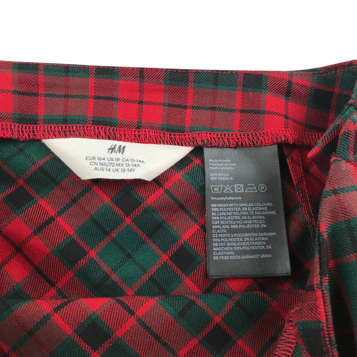 H&M skirt 13-14 years red and green tartan style check pattern