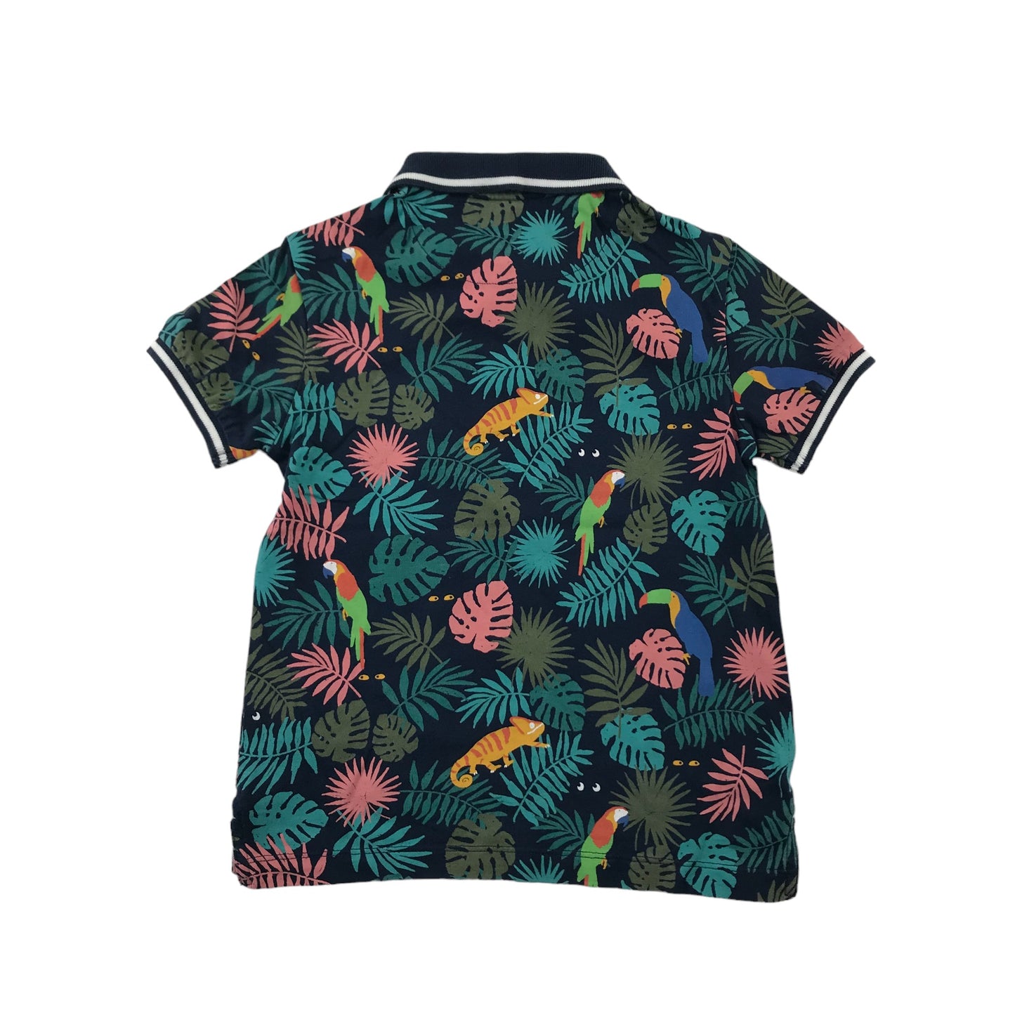M&S Polo Shirt Age 5 Navy Blue Jungle Print Pattern