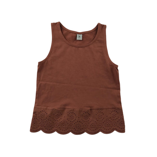 Tu Top Age 5 Earthy Brown Colour Sleeveless Embroidered Hem