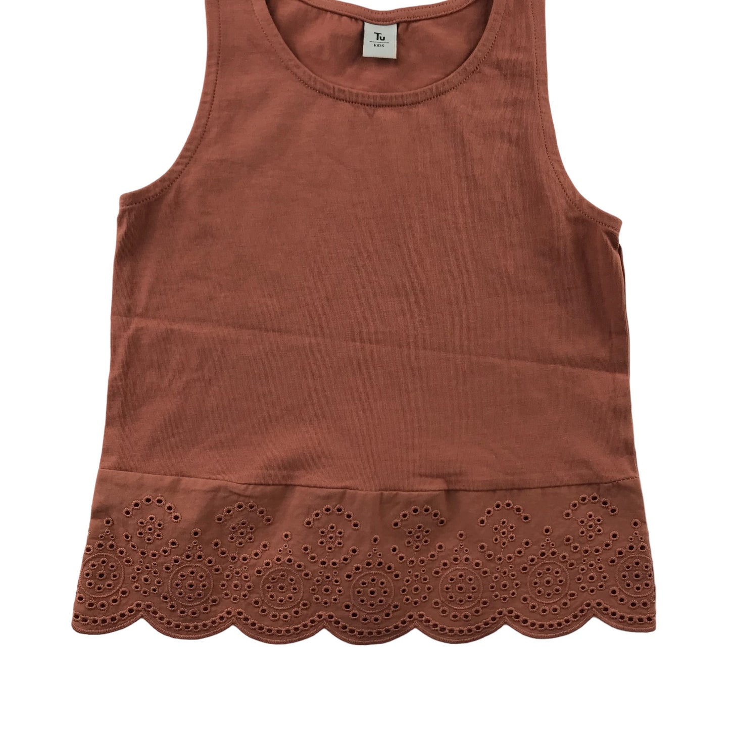 Tu Top Age 5 Earthy Brown Colour Sleeveless Embroidered Hem