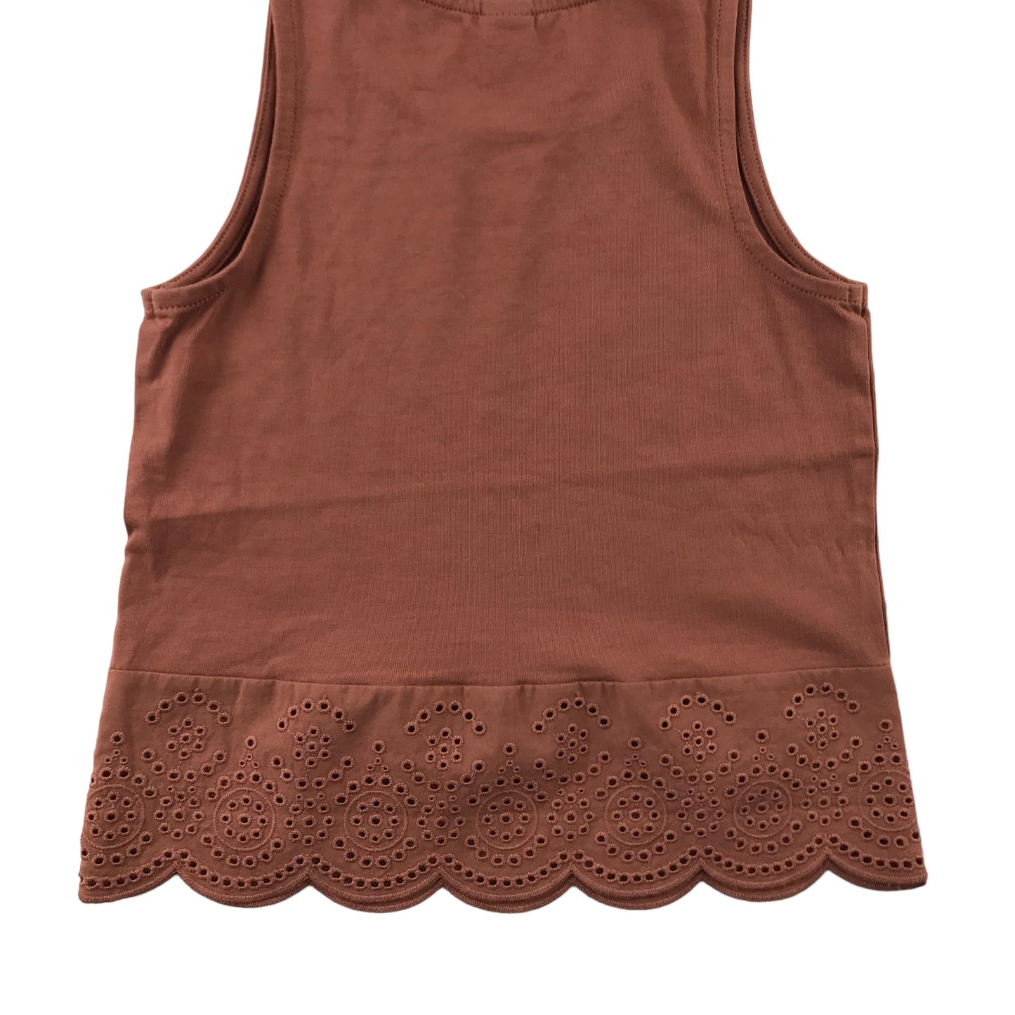 Tu Top Age 5 Earthy Brown Colour Sleeveless Embroidered Hem