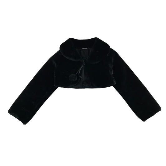 Elebaby Coat 9-11 years Black Cropped bolero Faux Fur Bauble Detail and Collared