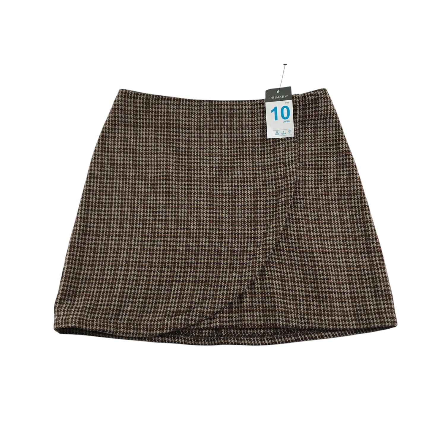 Primark skirt women's size UK 10 brown houndstooth pattern