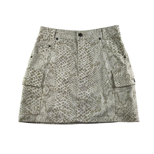 Top Shop skirt women's size UK 10 white and beige denim snake skin pattern cotton