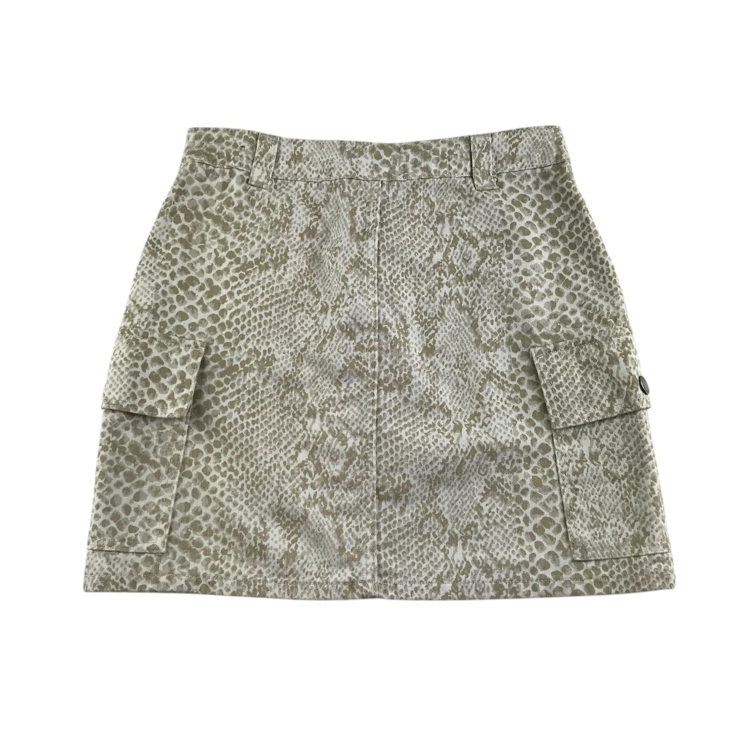 Top Shop skirt women's size UK 10 white and beige denim snake skin pattern cotton