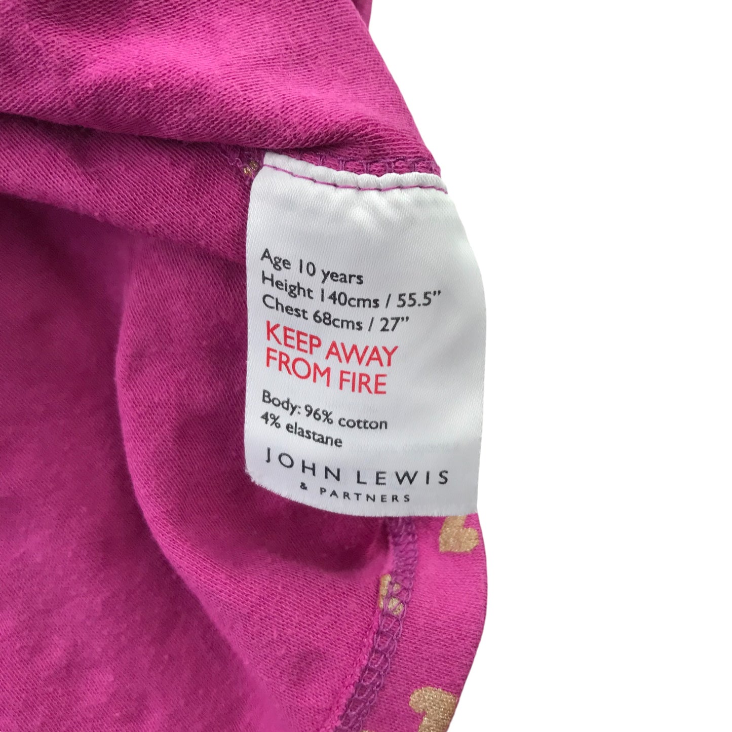 John Lewis dress 9-10 years pink drop waist jersey with love hearts