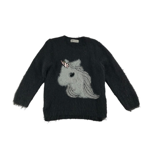 H&M Jumper Age 5 Grey Fluffy Unicorn