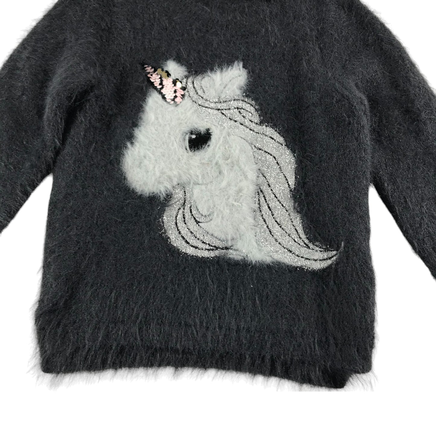 H&M Jumper Age 5 Grey Fluffy Unicorn