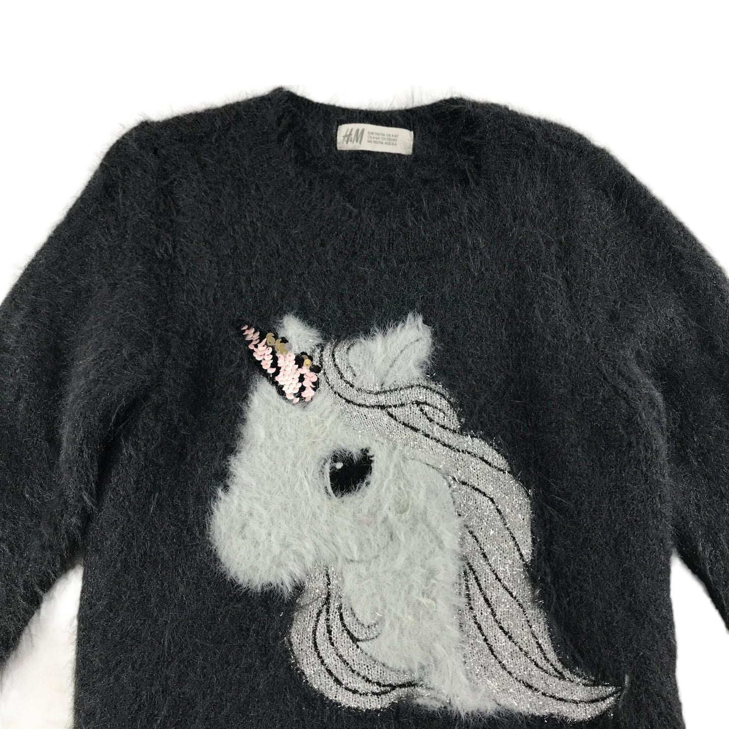 H&M Jumper Age 5 Grey Fluffy Unicorn